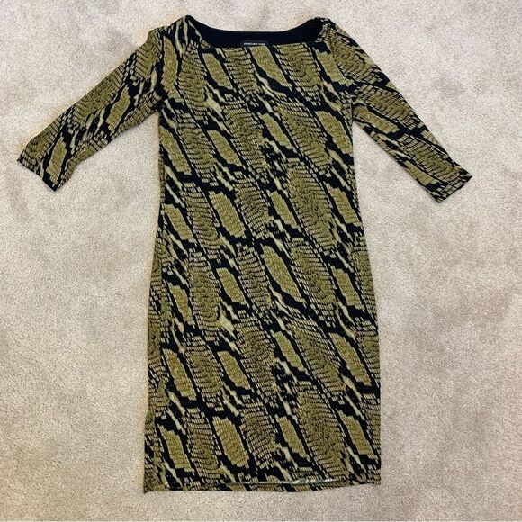 𝅺JONES New York green snake print long sleeve midi dress Sz 6 stretchy - Picture 6 of 11
